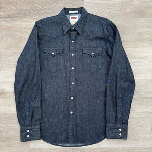 Levi's Barstow Western Dark Indigo Denim Slim Fit Shirt Pearl Snap Men's size M